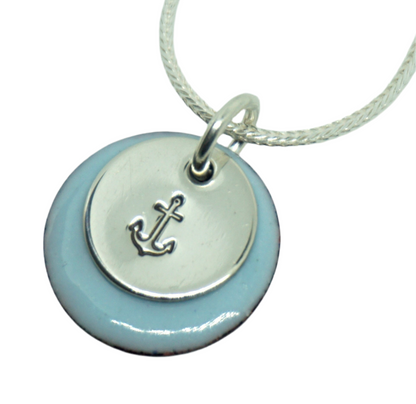 Hand Stamped Sterling Silver Anchor on Enamel Pendant - Create Your Own