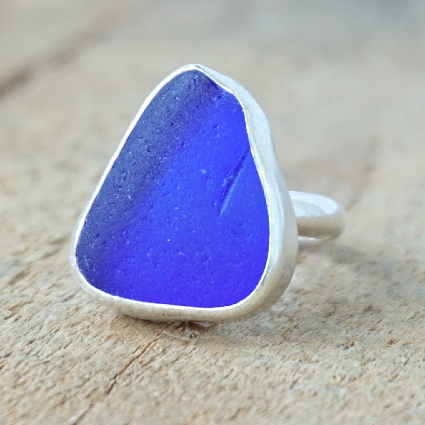 Size 8 1/2 Cobalt Blue Sea Glass Statement Ring