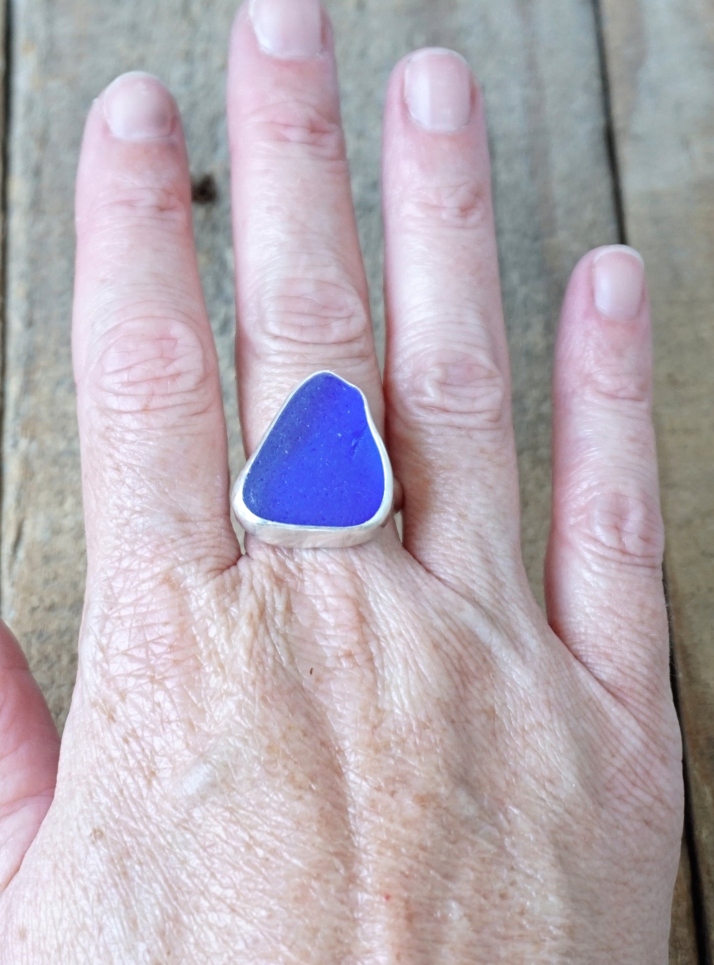 Size 8 1/2 Cobalt Blue Sea Glass Statement Ring