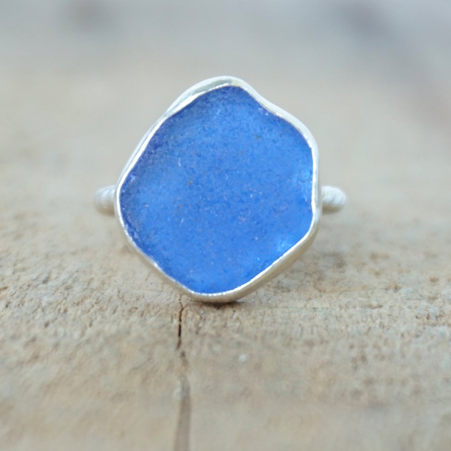 Size 6 1/2 Cornflower Blue Sea Glass Stacking Ring