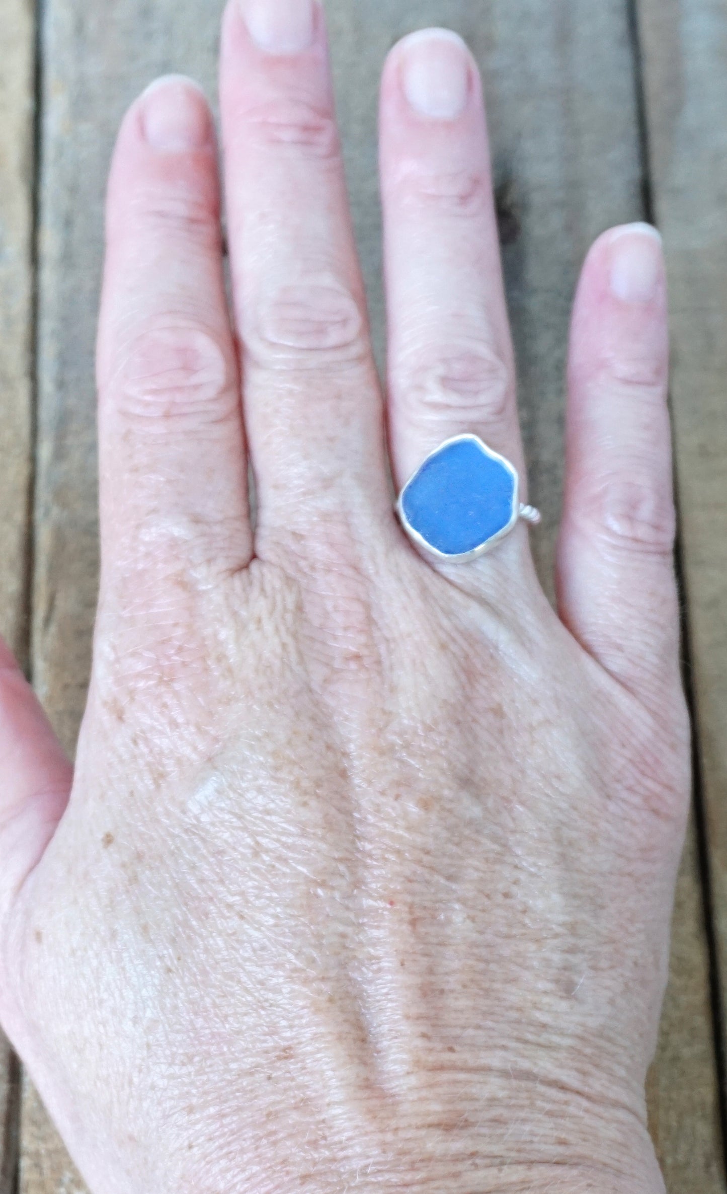 Size 6 1/2 Cornflower Blue Sea Glass Stacking Ring