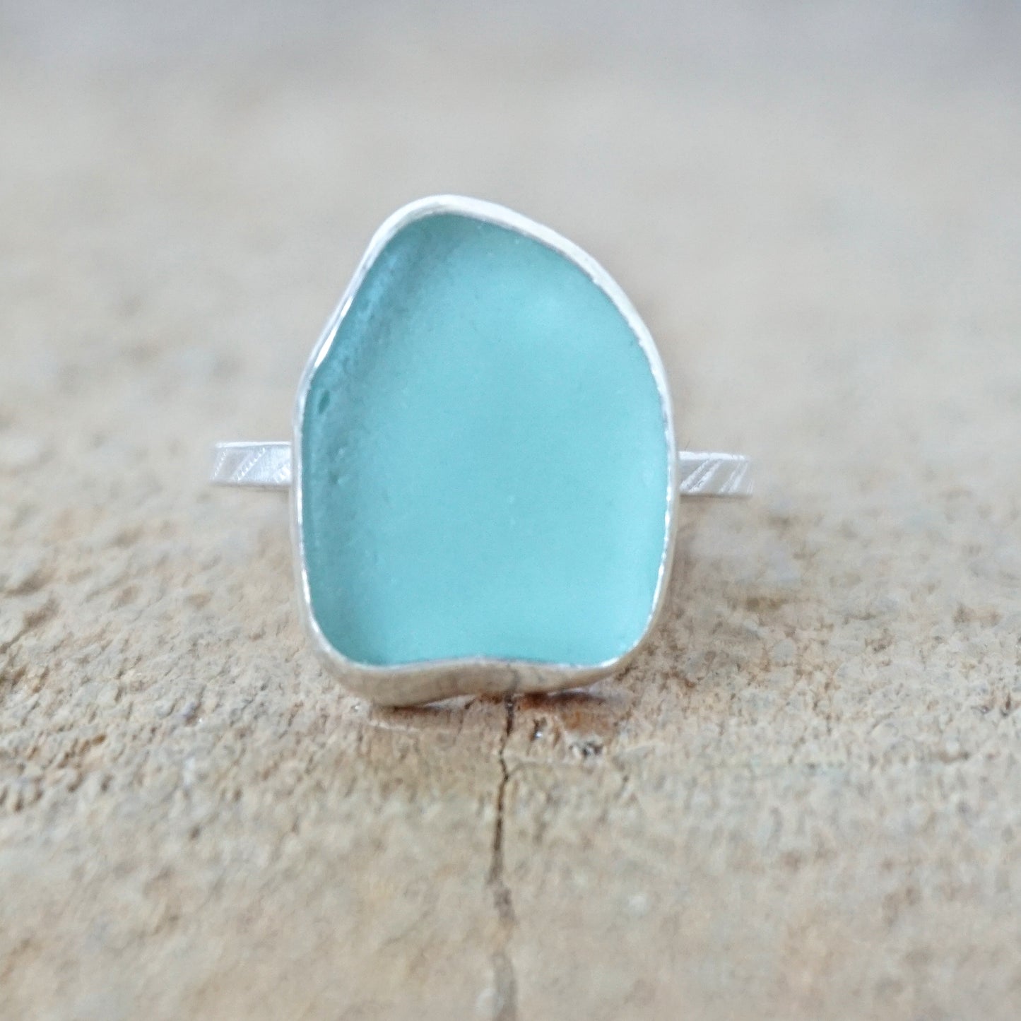 Size 6 Teal Blue Green Sea Glass Stacking Ring