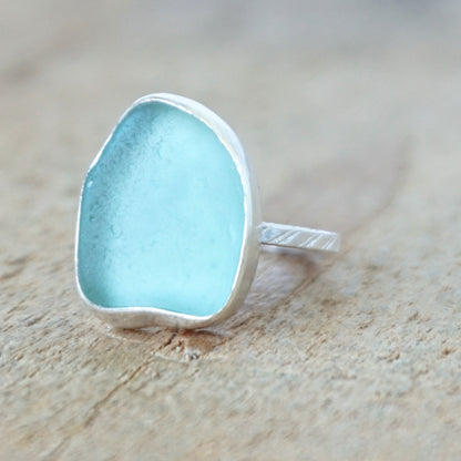 Size 6 Teal Blue Green Sea Glass Stacking Ring