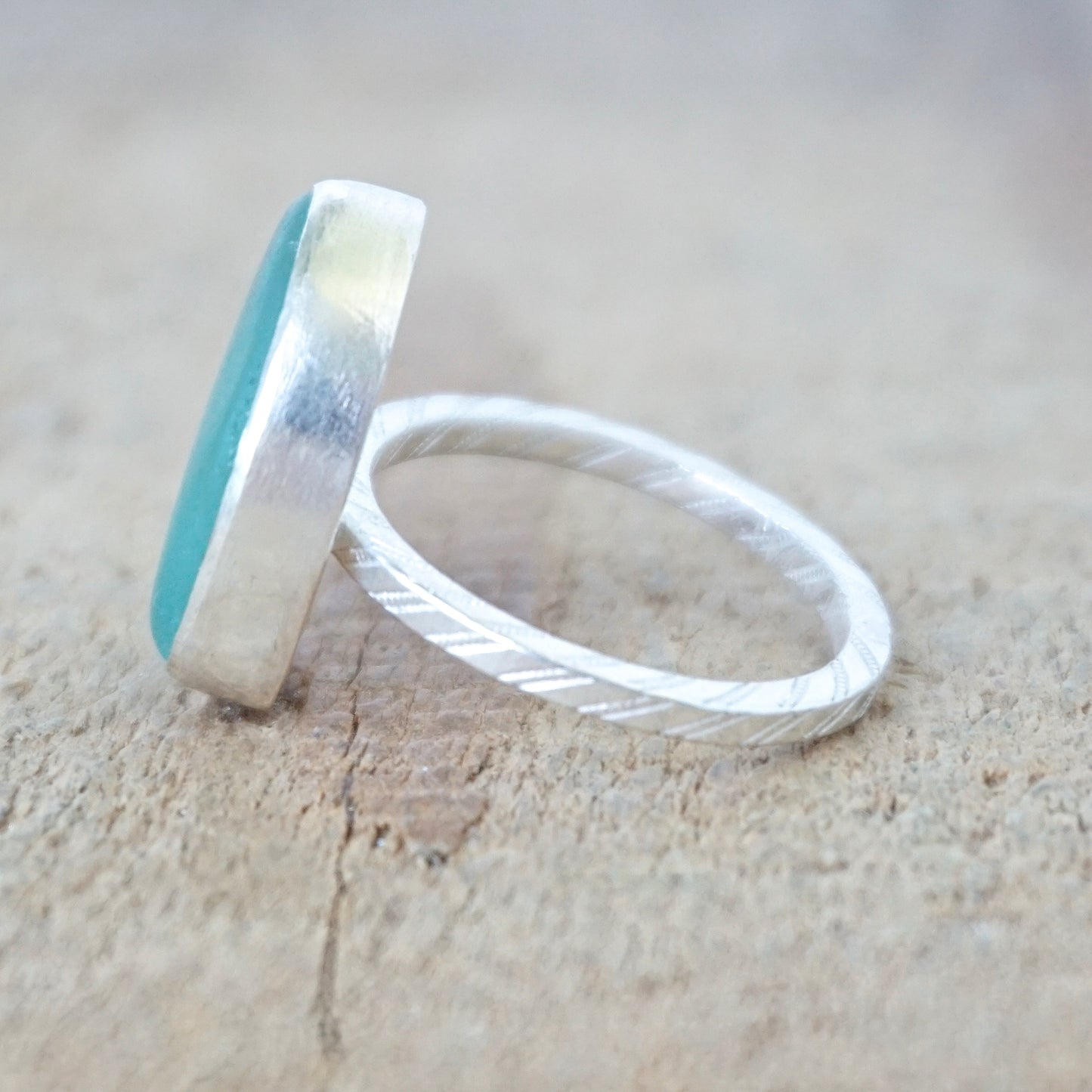 Size 6 Teal Blue Green Sea Glass Stacking Ring