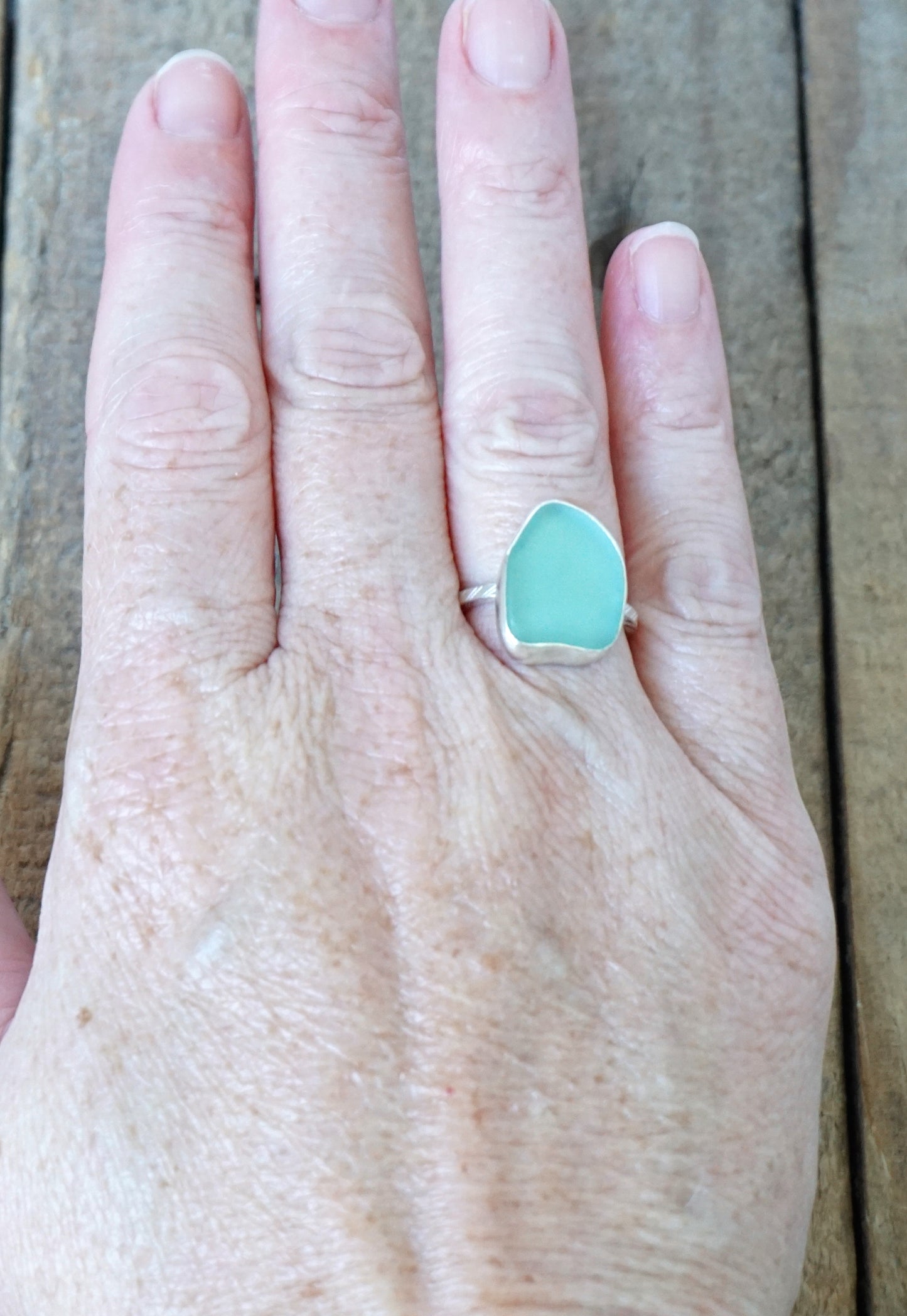 Size 6 Teal Blue Green Sea Glass Stacking Ring