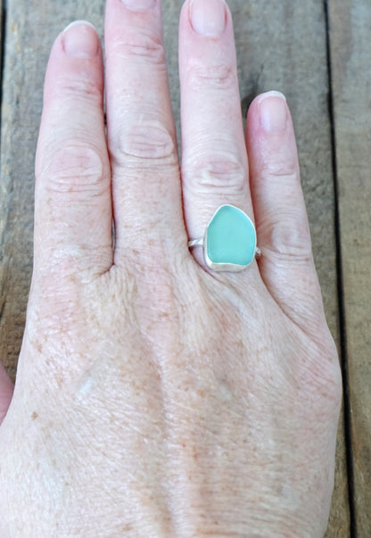 Size 6 Teal Blue Green Sea Glass Stacking Ring