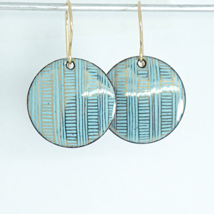 Gold Accents on Robin's Egg Blue Enamel Disc Earrings