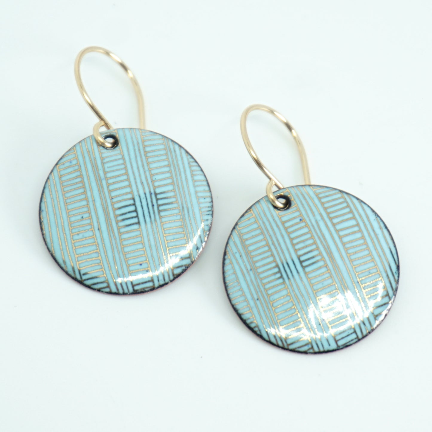 Gold Accents on Robin's Egg Blue Enamel Disc Earrings