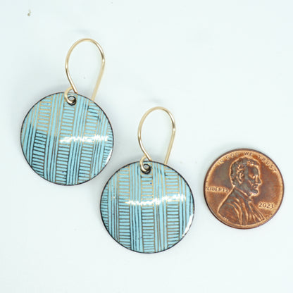 Gold Accents on Robin's Egg Blue Enamel Disc Earrings