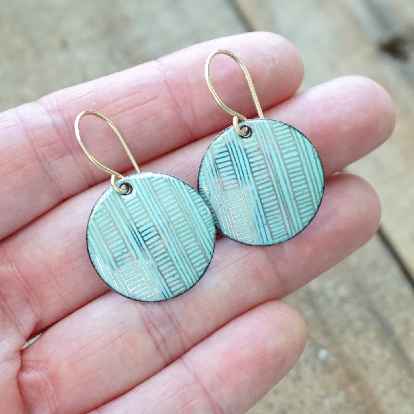 Gold Accents on Robin's Egg Blue Enamel Disc Earrings