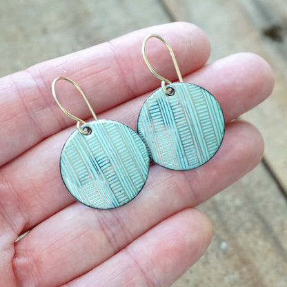 Gold Accents on Robin's Egg Blue Enamel Disc Earrings