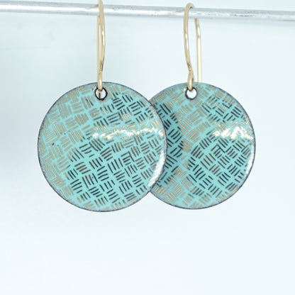 Gold Accents on Seafoam Green Enamel Disc Earrings