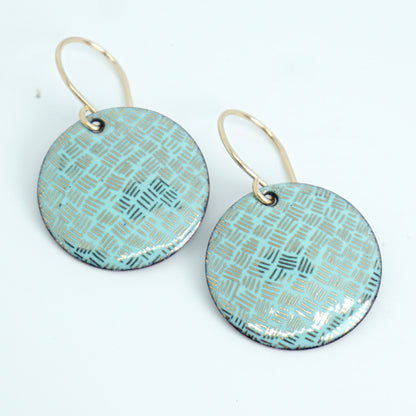 Gold Accents on Seafoam Green Enamel Disc Earrings