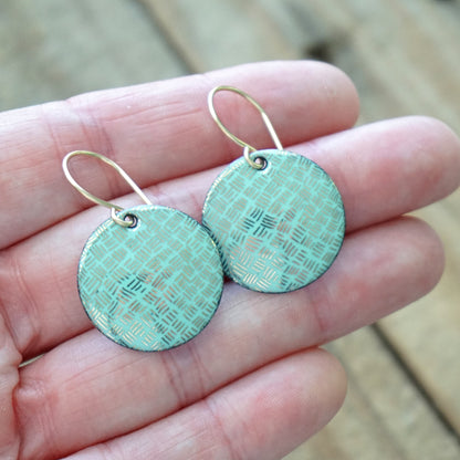 Gold Accents on Seafoam Green Enamel Disc Earrings