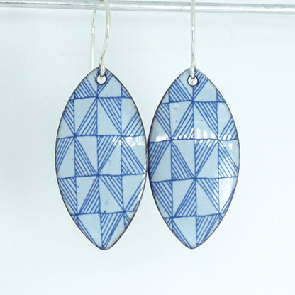 Blue Windmill Accents on Light Blue Enamel Marquis Earrings