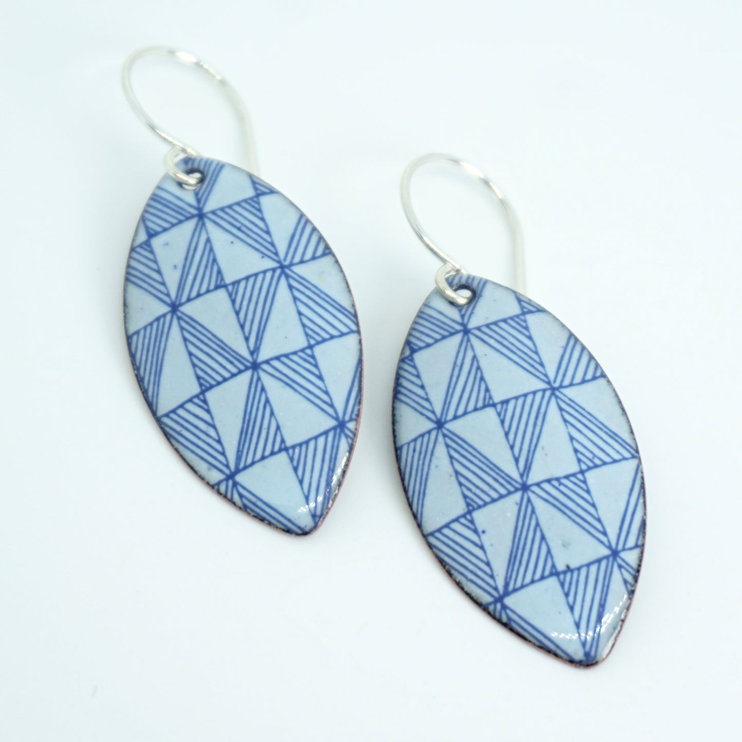 Blue Windmill Accents on Light Blue Enamel Marquis Earrings