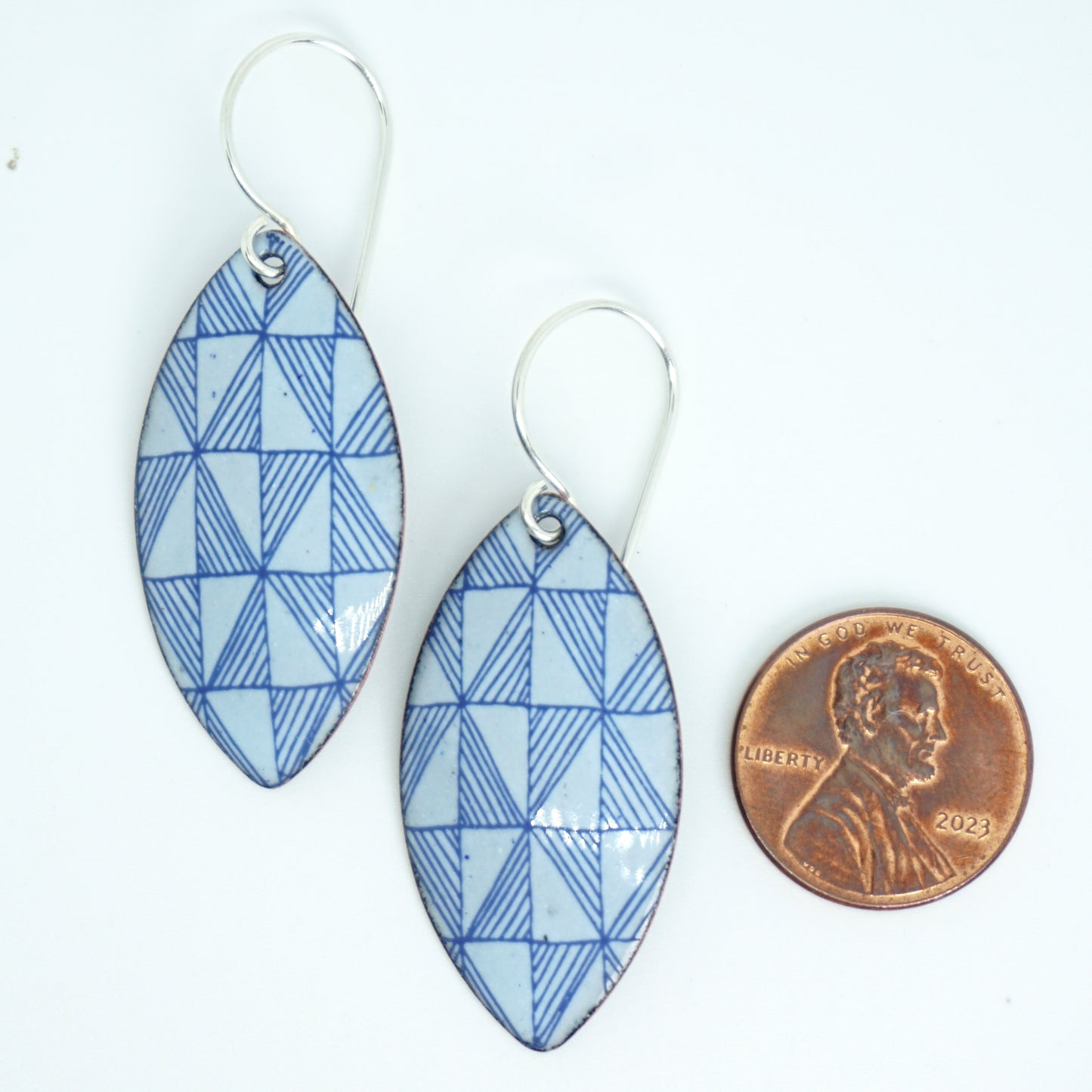 Blue Windmill Accents on Light Blue Enamel Marquis Earrings