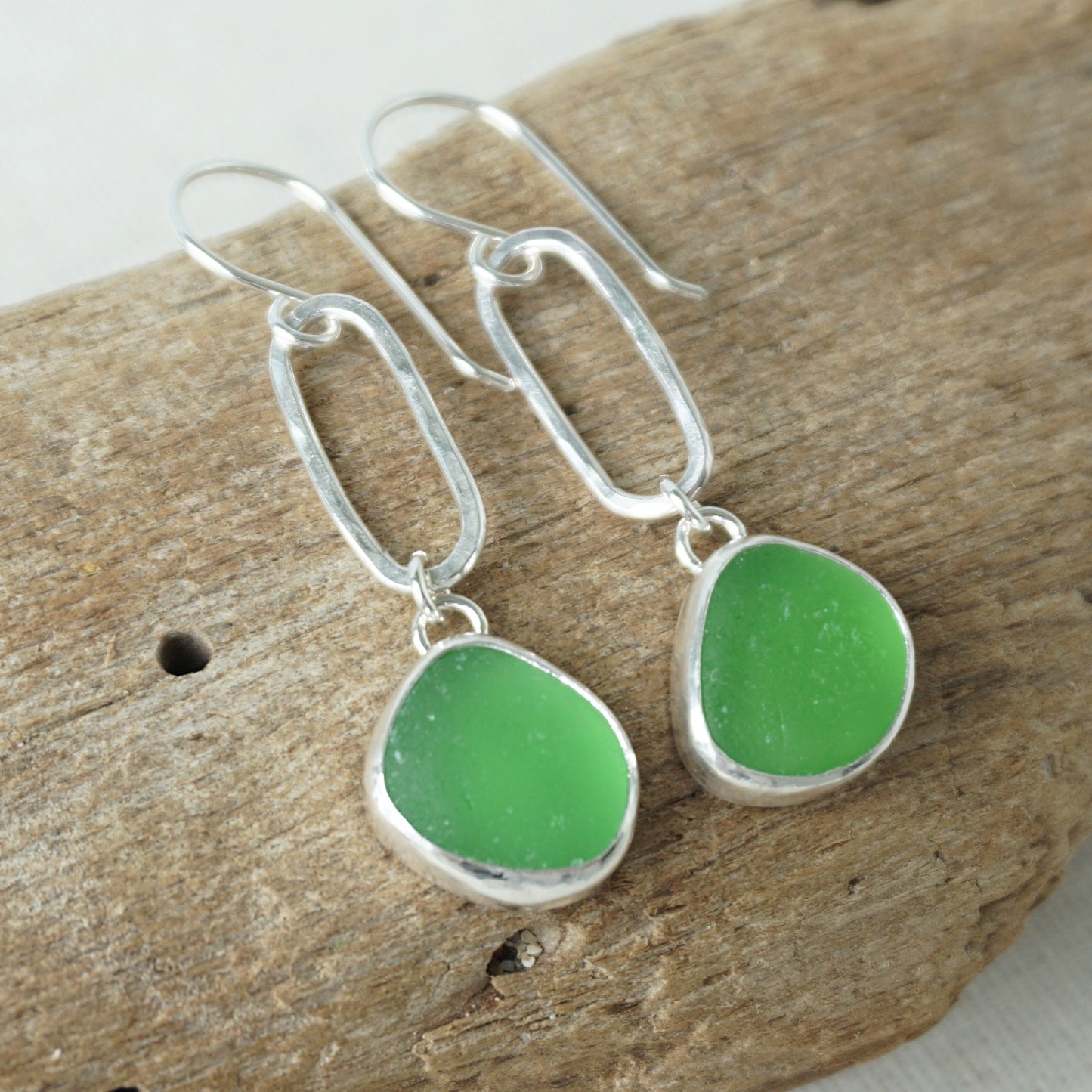 Kelly Green Sea Glass Paperclip Earrings