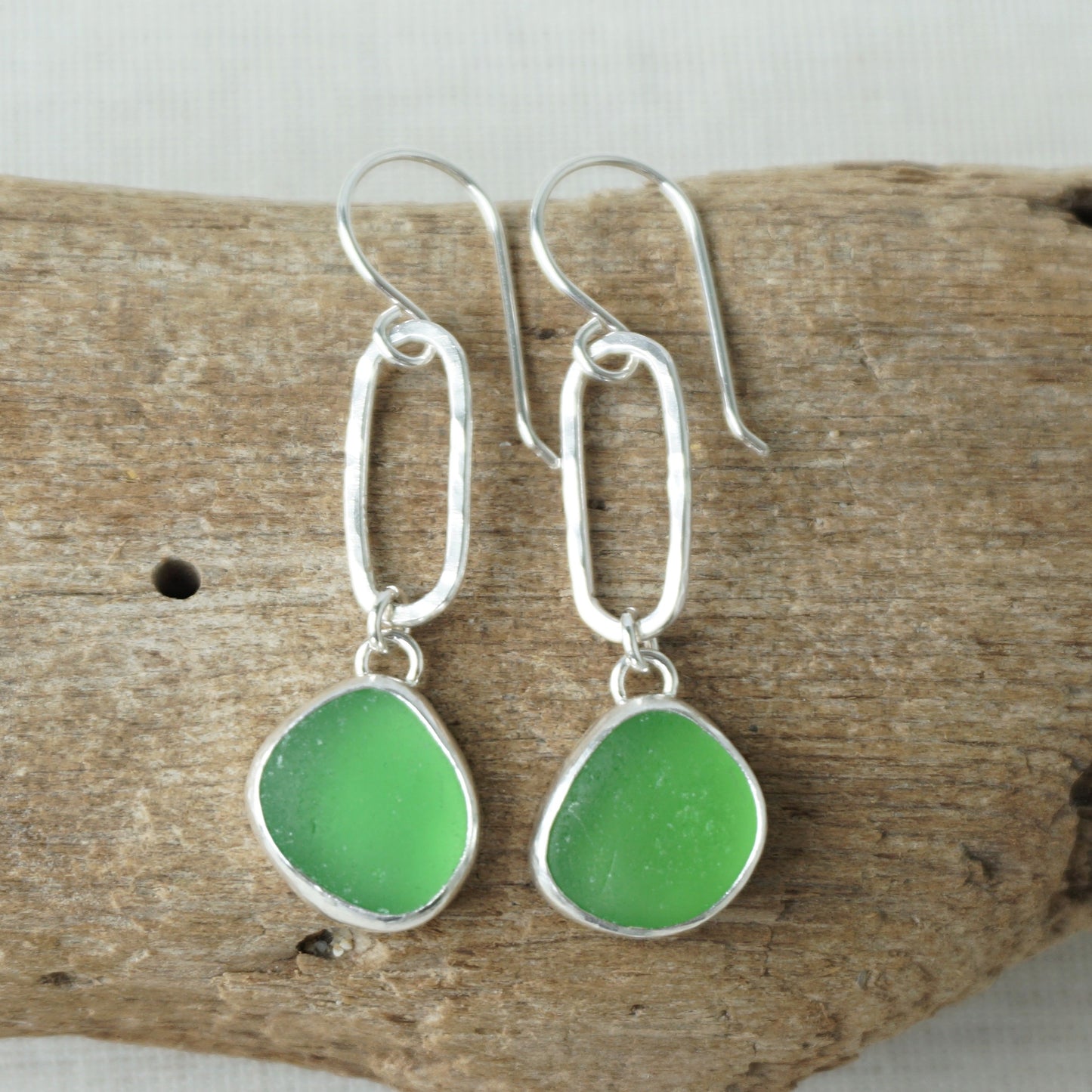 Kelly Green Sea Glass Paperclip Earrings