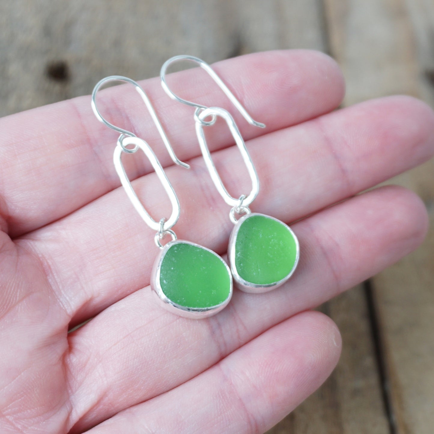 Kelly Green Sea Glass Paperclip Earrings