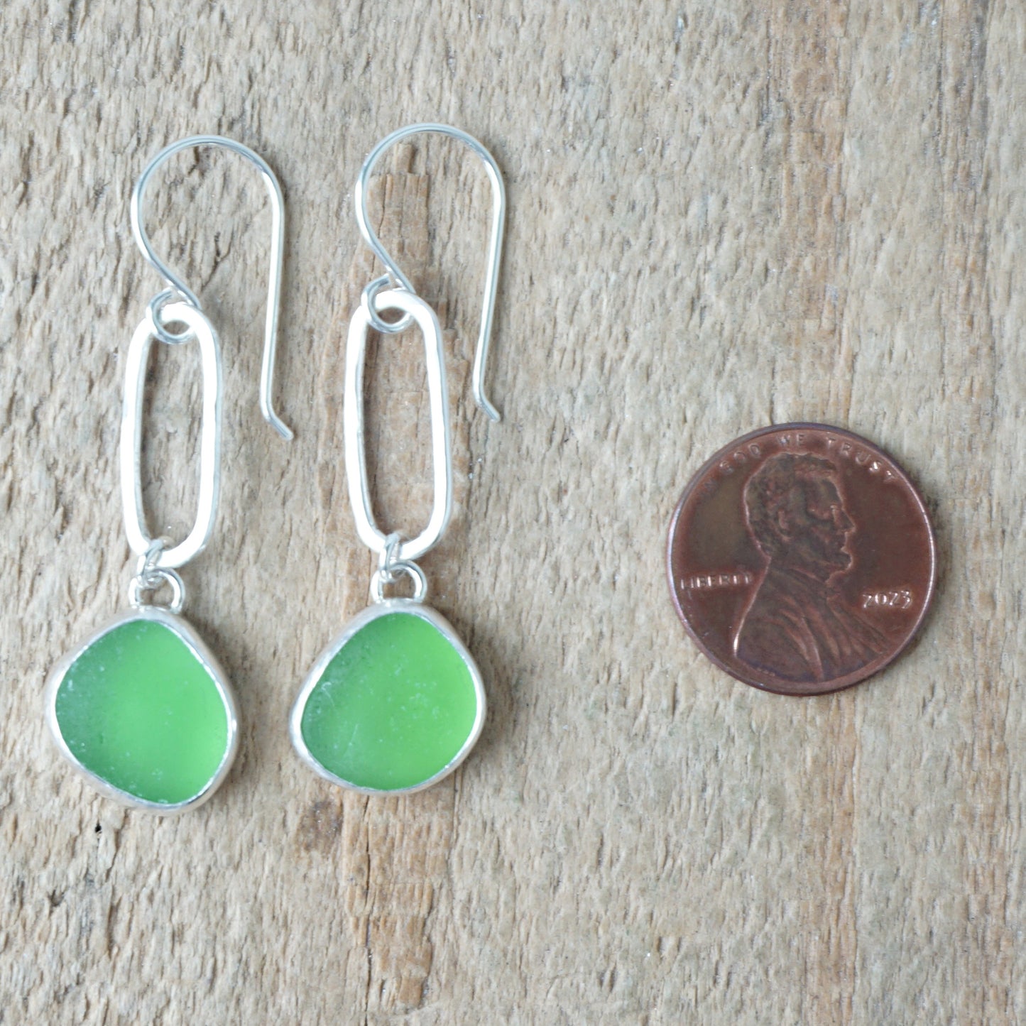 Kelly Green Sea Glass Paperclip Earrings