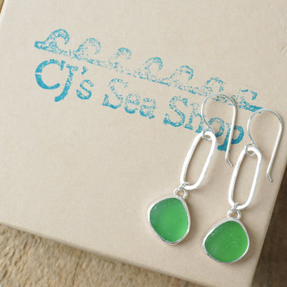 Kelly Green Sea Glass Paperclip Earrings