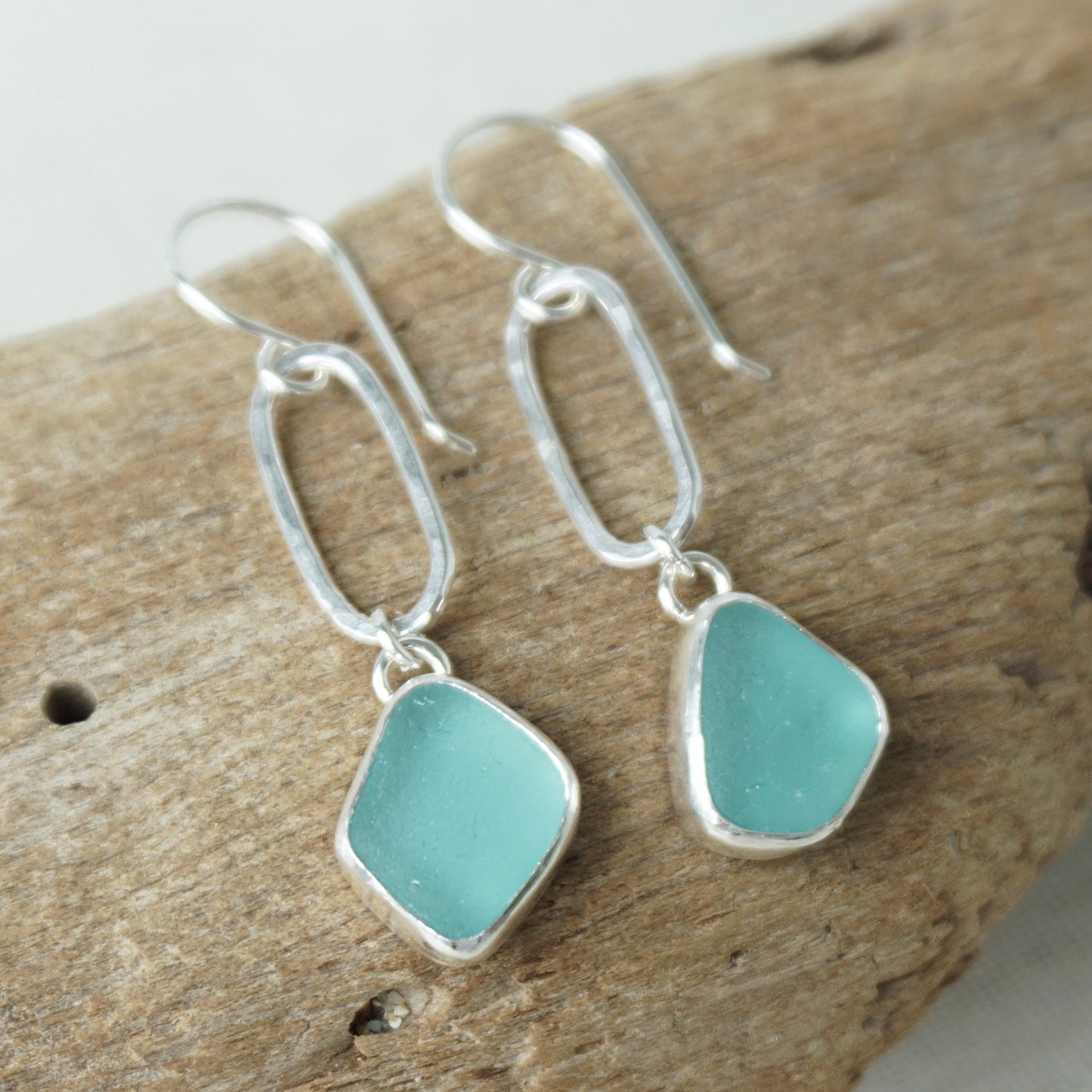 Teal Blue Green Sea Glass Paperclip Earrings