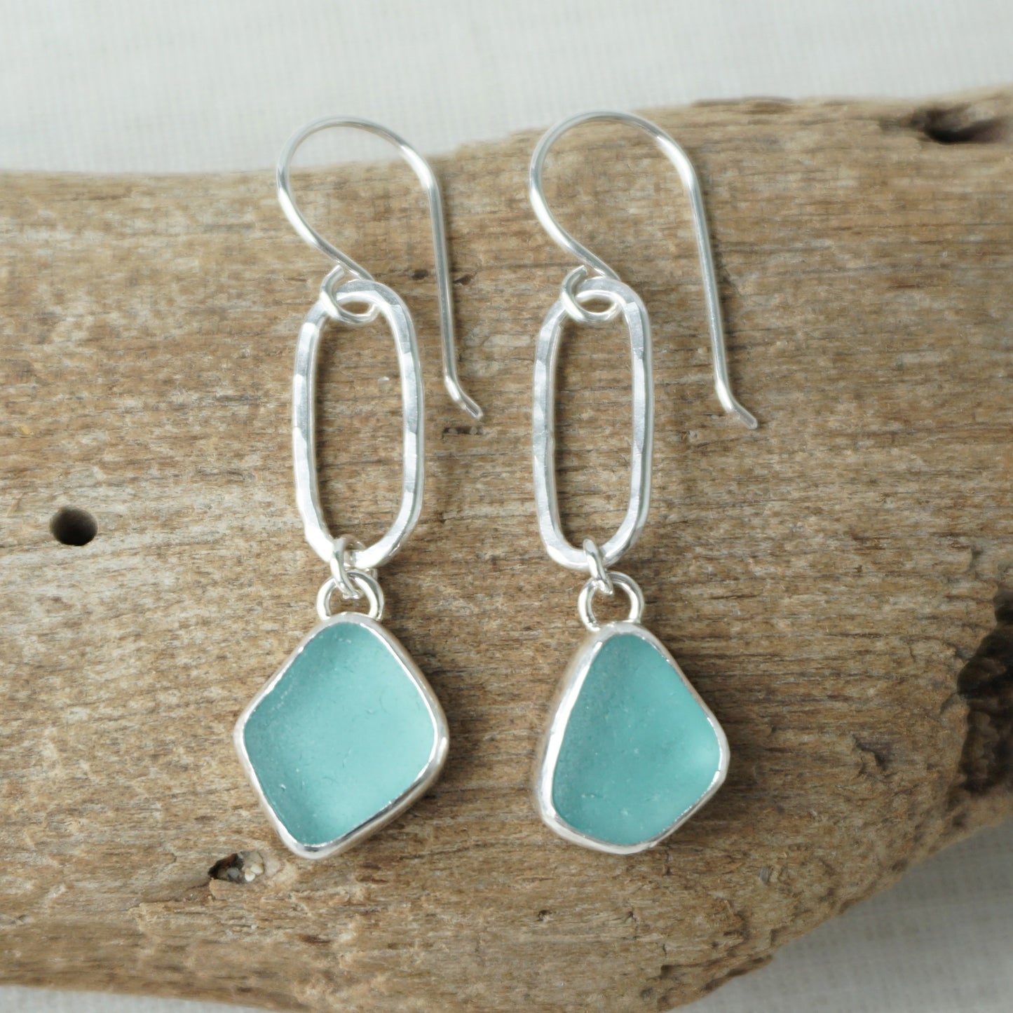 Teal Blue Green Sea Glass Paperclip Earrings