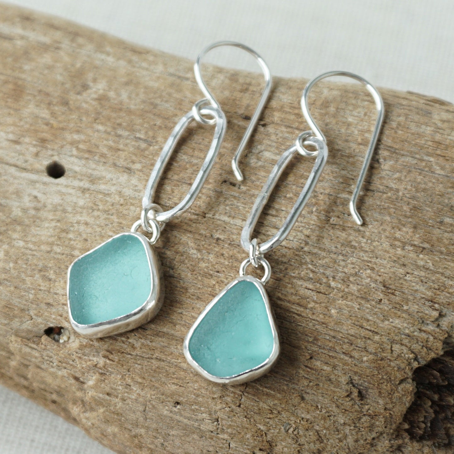 Teal Blue Green Sea Glass Paperclip Earrings