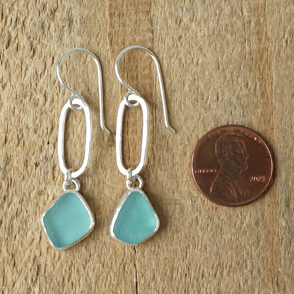 Teal Blue Green Sea Glass Paperclip Earrings