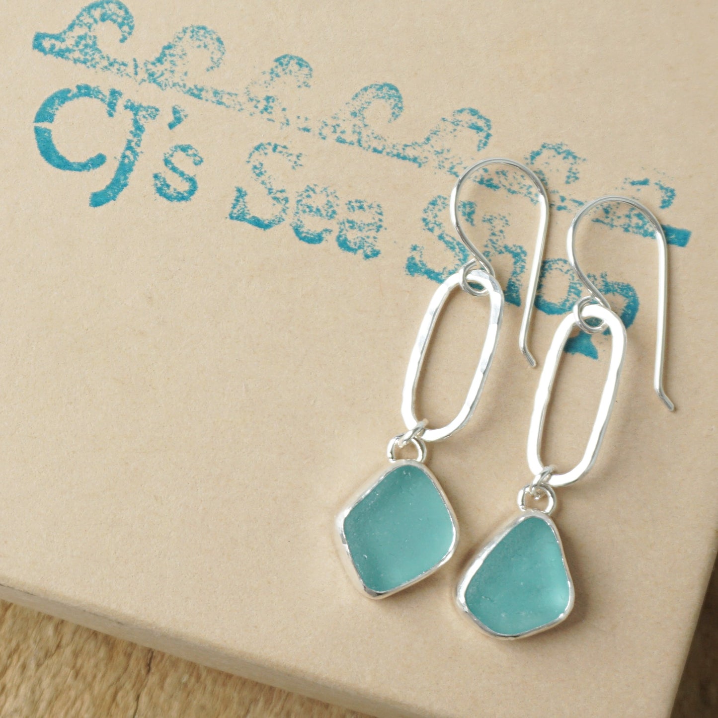 Teal Blue Green Sea Glass Paperclip Earrings