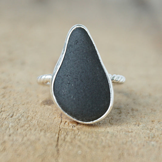 Size 6 1/4 Black Sea Glass Stacking Ring