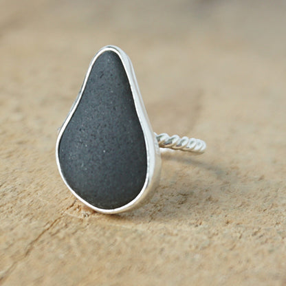 Size 6 1/4 Black Sea Glass Stacking Ring