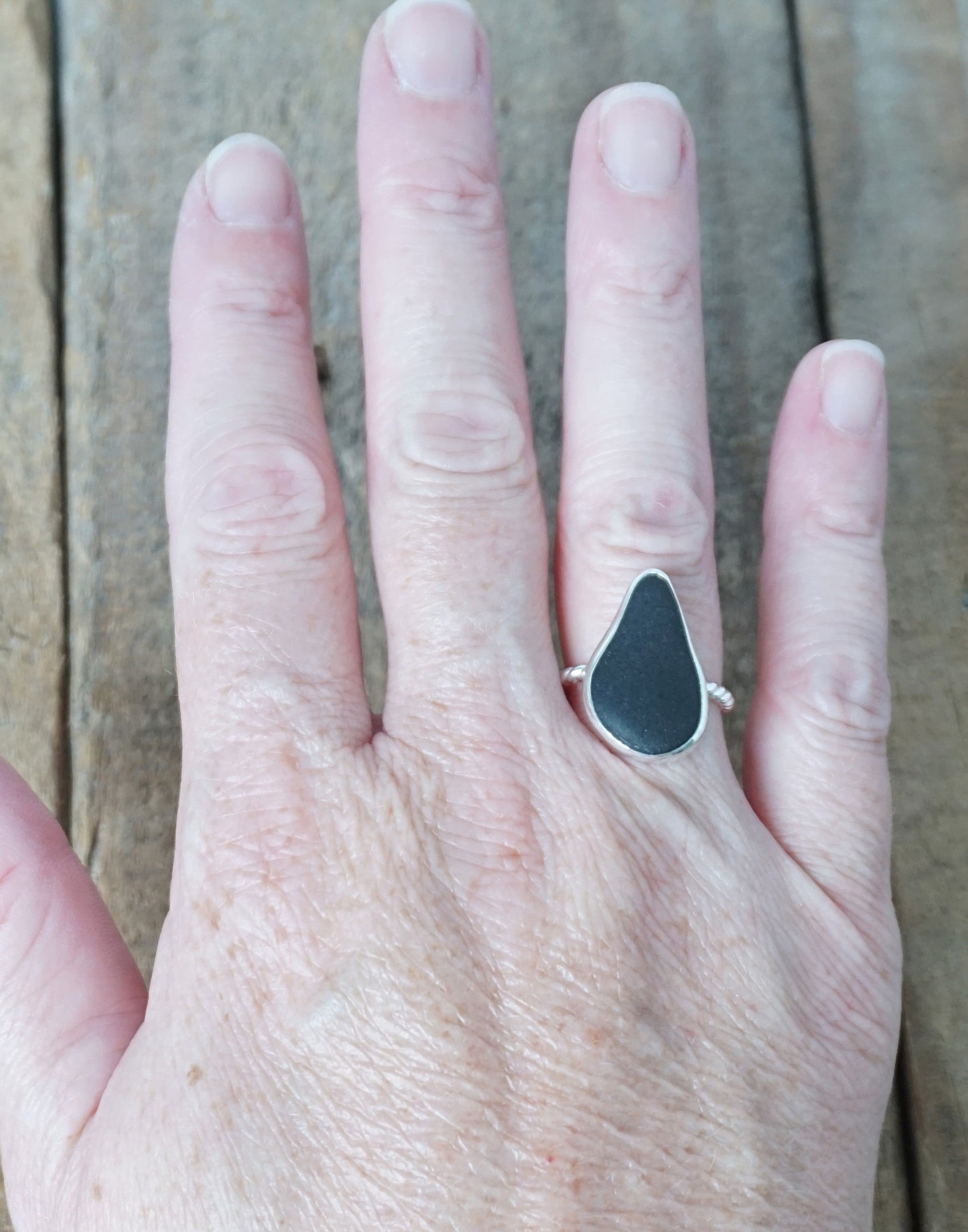 Size 6 1/4 Black Sea Glass Stacking Ring