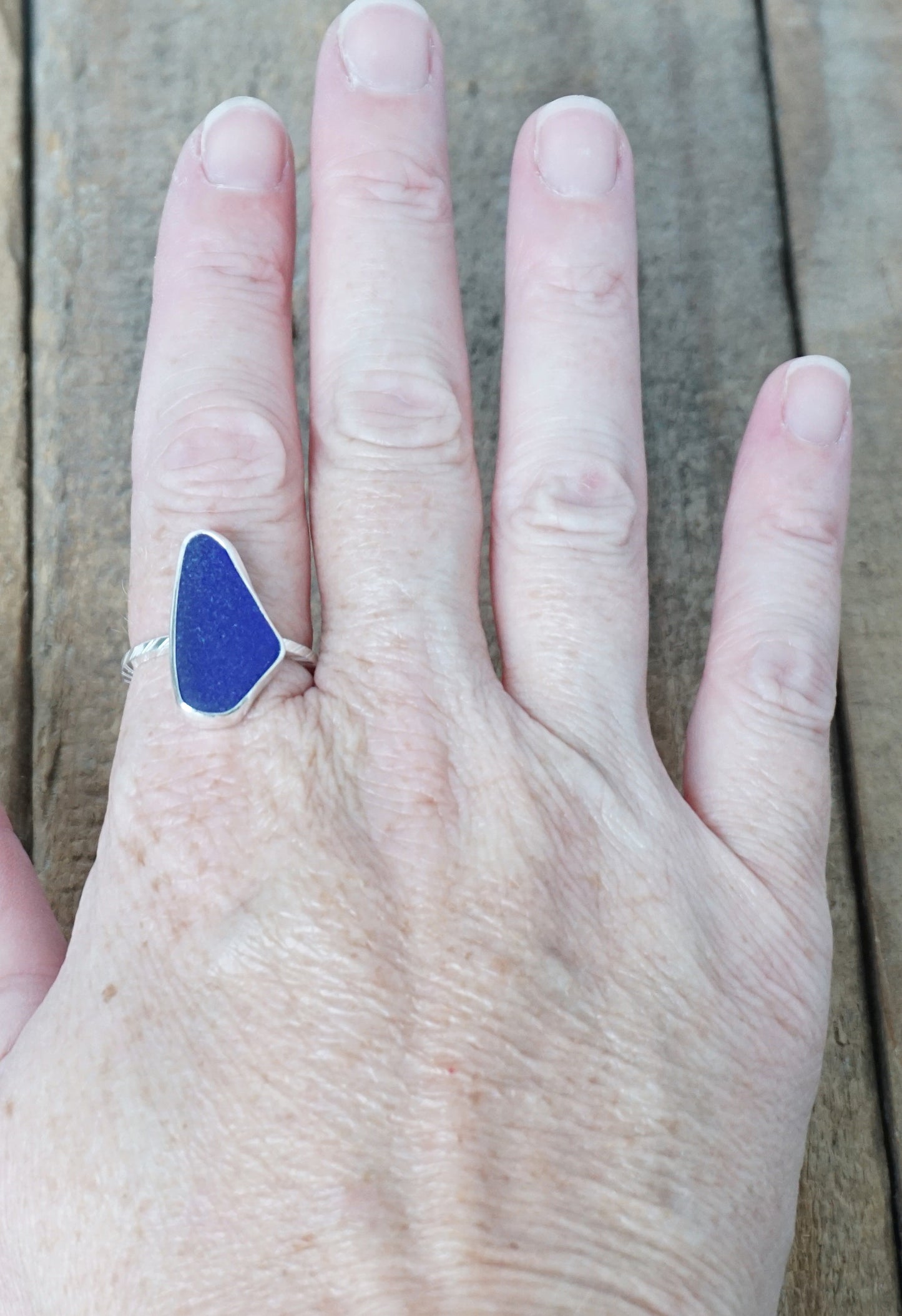 Size 9 1/4 Cobalt Blue Sea Glass Stacking Ring