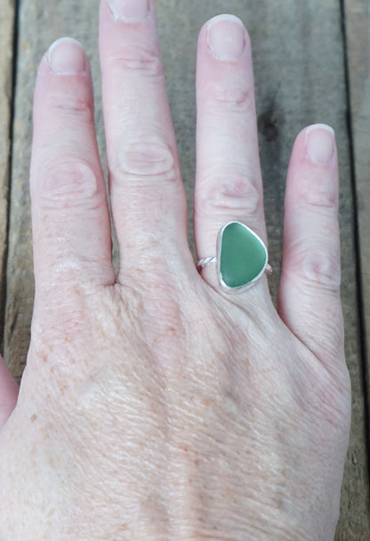 Size 6 Dark Green Sea Glass Ring