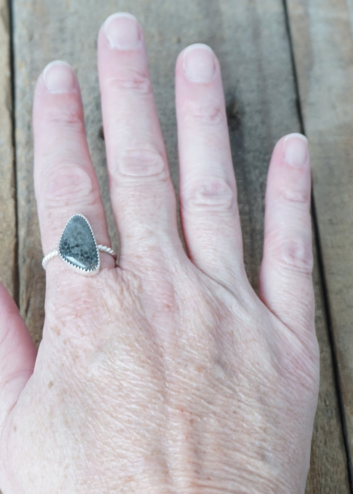 Size 8 3/4 Fossilized Black Coral Stacking Ring