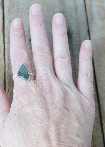 Size 8 3/4 Fossilized Black Coral Stacking Ring