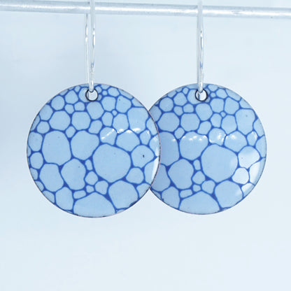 Blue Bubble Accents on Light Blue Enamel Disc Earrings