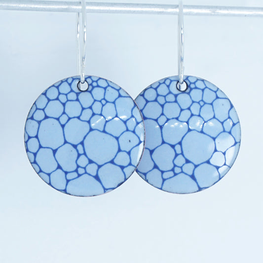 Blue Bubble Accents on Light Blue Enamel Disc Earrings