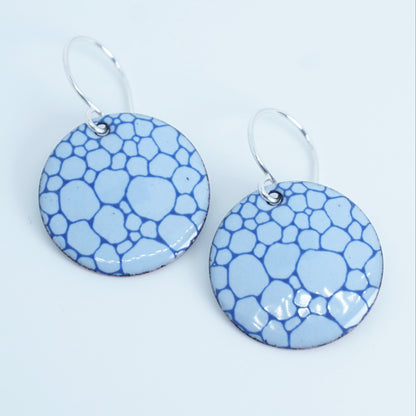 Blue Bubble Accents on Light Blue Enamel Disc Earrings