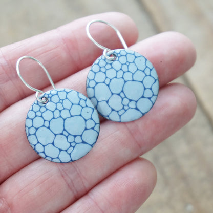 Blue Bubble Accents on Light Blue Enamel Disc Earrings