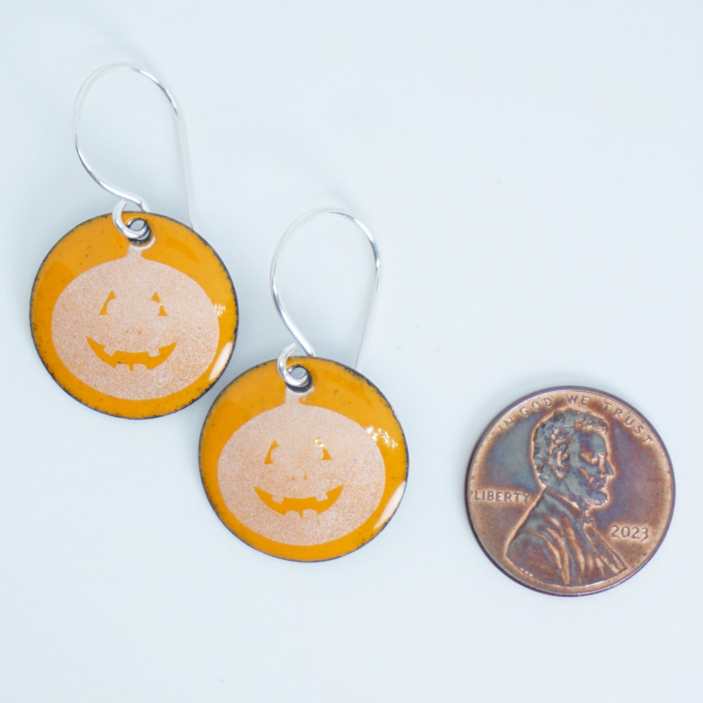 Jack o Lantern on Orange Enamel Disc Earrings