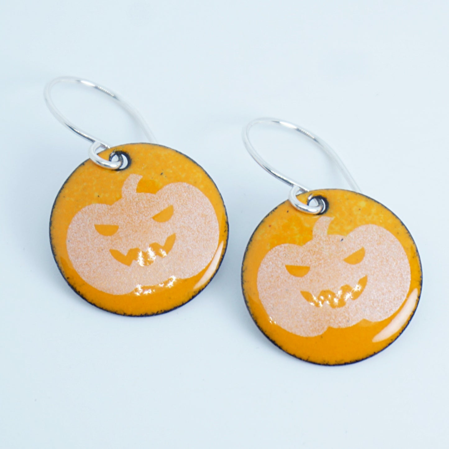 Jack o Lantern on Orange Enamel Disc Earrings