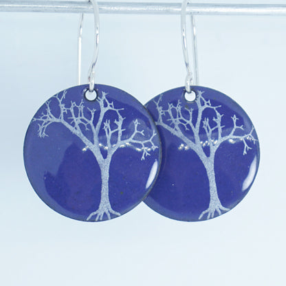 CLEARANCE Spooky Trees on Purple Enamel Disc Earrings