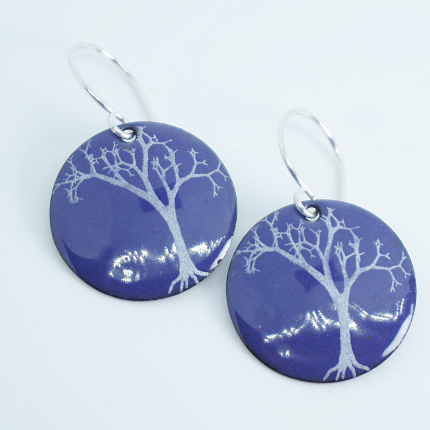 CLEARANCE Spooky Trees on Purple Enamel Disc Earrings