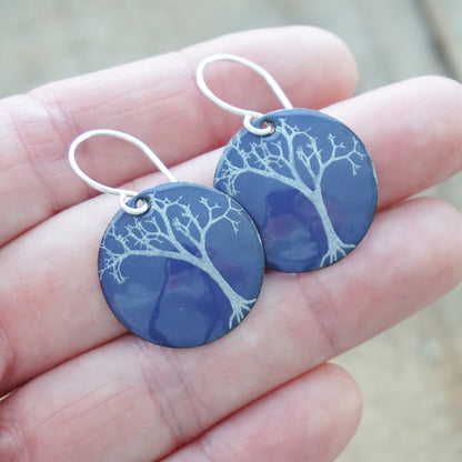 CLEARANCE Spooky Trees on Purple Enamel Disc Earrings