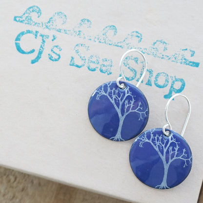 CLEARANCE Spooky Trees on Purple Enamel Disc Earrings