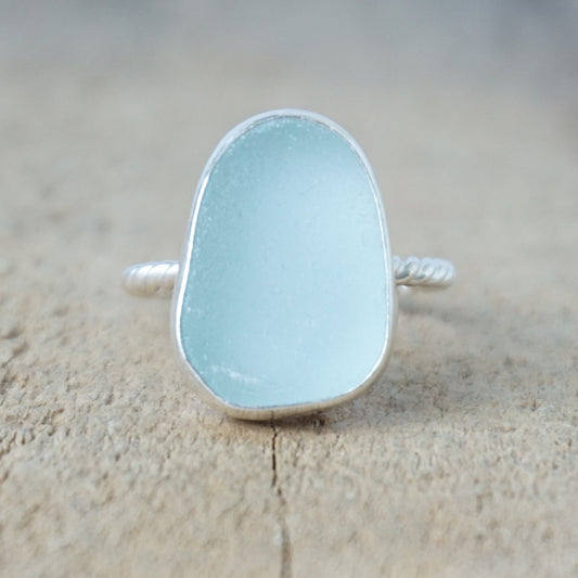 Size 8 3/4 Soft Aqua Blue Sea Glass Stacking Ring