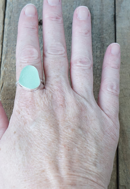 Size 9 Seafoam Green Sea Glass Stacking Ring